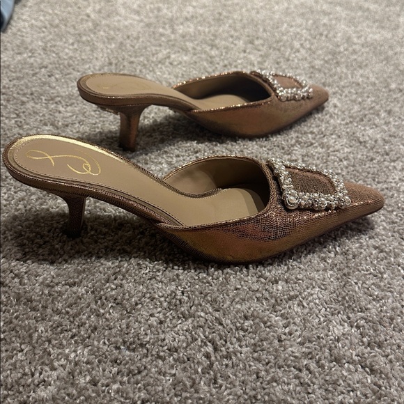 Sam Edelman 9 Kitten Heel Mule Beaded Metallic Gold Bronze Gorgeous shoe 2” - Picture 10 of 12